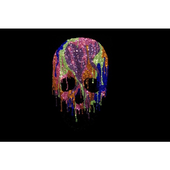 Color Dripping Skull Iron On Rhinestone Bling Design