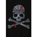 Crossbones Skull with Red Skull Iron On AB Crystal Rhinestone Bling Design