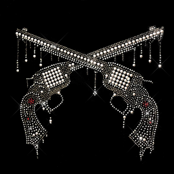 Crystal Pistols Iron On Rhinestone Heat Transfer Bling Design