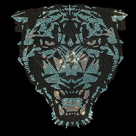 Blue Hot Fix Jaguar Iron On Rhinestone Bling Design Transfer
