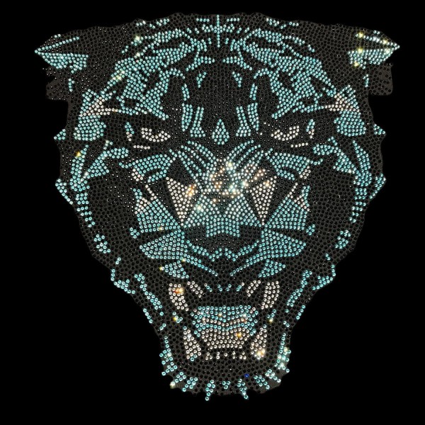 Blue Hot Fix Jaguar Iron On Rhinestone Bling Design Transfer