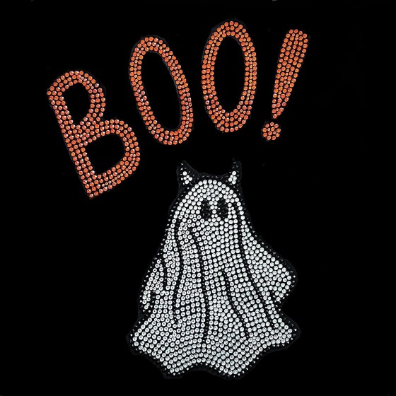 Boo Ghost Halloween Iron On Rhinestone Bling Design