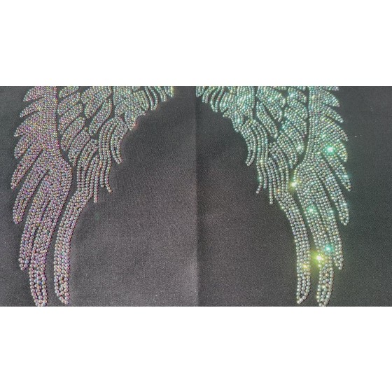 AB Crystal Angel Wings Iron On Rhinestone Heat Transfer Bling Patch