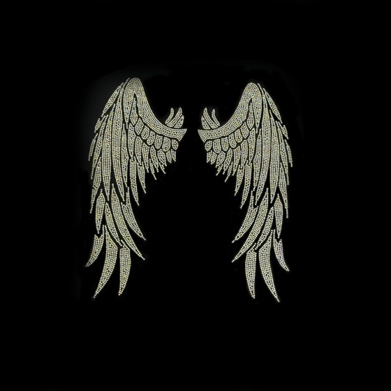 Clear Spiritual Angel Wings Iron On Rhinestone Bling Design