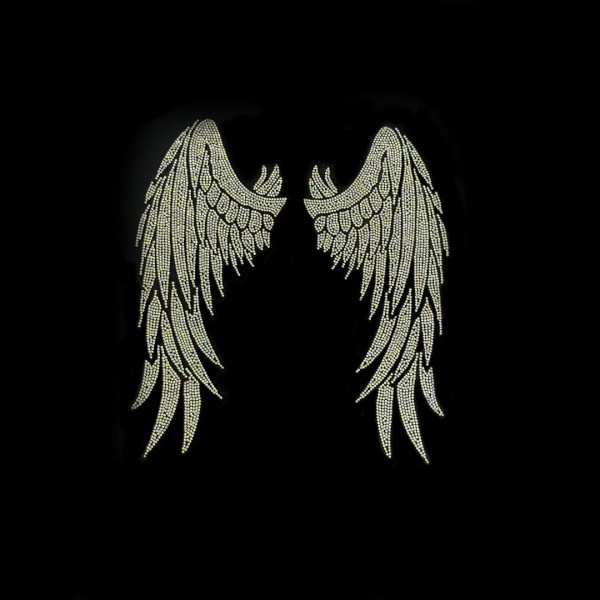 Clear Spiritual Angel Wings Iron On Rhinestone Bling Design