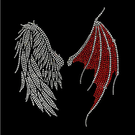 Angel Devil Wing Rhinestone Heat Transfer Iron On Bling Applique Design