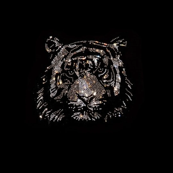 Black Silver Tiger Rhinestone Iron On Hotfix Bling Design