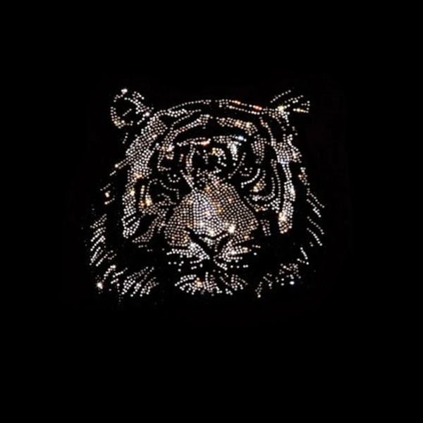 Black Silver Tiger Rhinestone Iron On Hotfix Bling Design