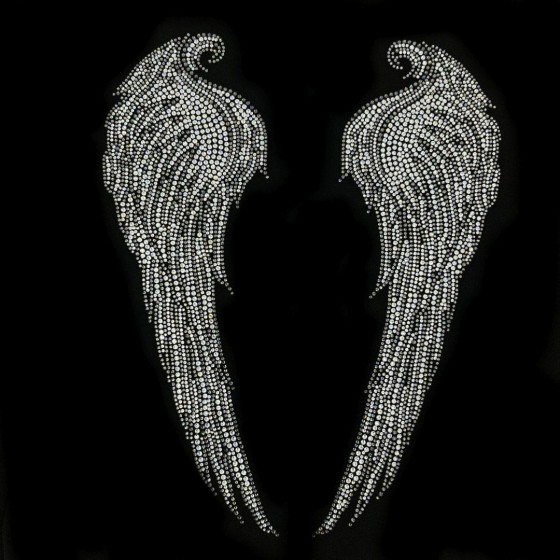 Black Angel Wings Iron On Rhinestone Hotfix Bling Design