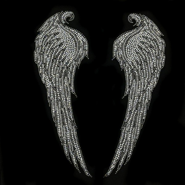 Black Angel Wings Iron On Rhinestone Hotfix Bling Design