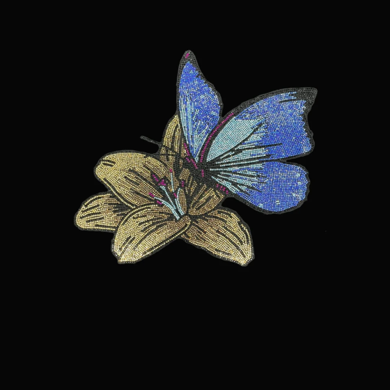 Butterfly Flower Rhinestone Iron On Heat Transfer Bling Design