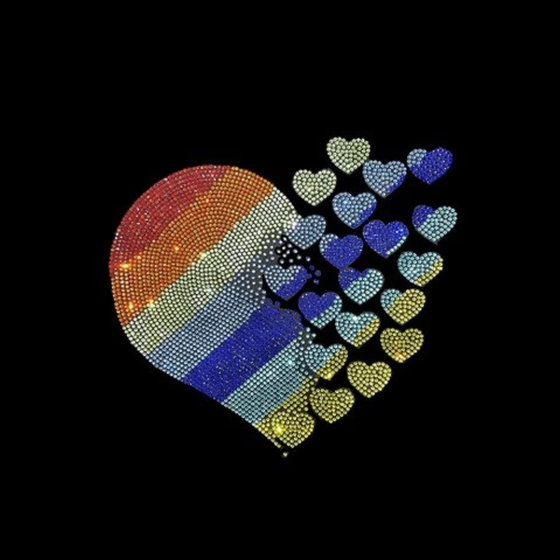 Colorful Heart Rhinestone Heat Transfer Iron On Bling Design