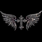 Cross with Wings Rhinestone Heat Transfer Iron On Bling Design