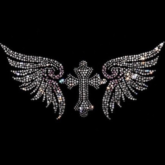 Cross with Wings Rhinestone Heat Transfer Iron On Bling Design