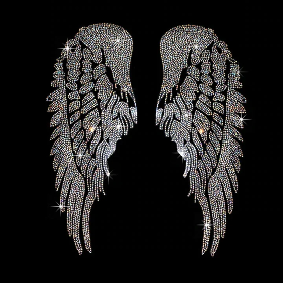 AB Crystal Angel Wings Iron On Rhinestone Heat Transfer Bling Patch