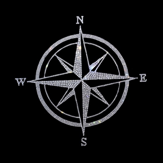 Crystal Compass Rhinestone Iron On Heat Transfer Bling Applique Design