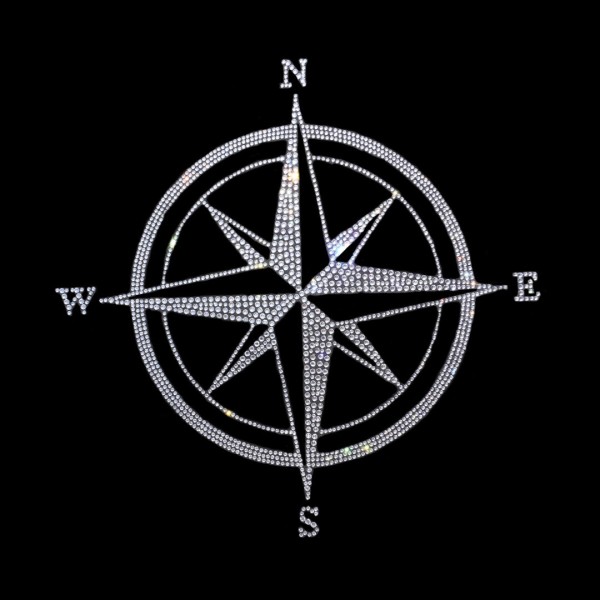 Crystal Compass Rhinestone Iron On Heat Transfer Bling Applique Design