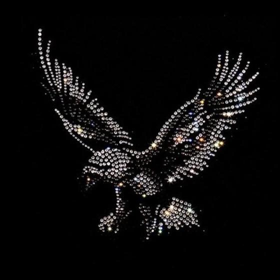 Black Eagle Rhinestone Iron On Hot Fix Bling Transfer Design