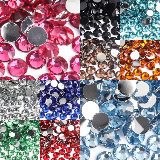 Wholesale Size Range 1mm 2mm 3mm 6mm 7mm 8mm 9mm 50000 Pieces Per Bag Resin Non-hot-fix Rhinestones Flat Back