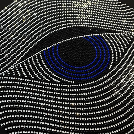 Crystal Blue Eye Rhinestone Iron On Heat Transfer Hot Fix Bling Design