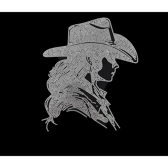 Cowgirl Western Girl Heat Transfer Iron On Hot Fix Rhinestone Bling Design Patch