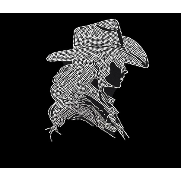 Cowgirl Western Girl Heat Transfer Iron On Hot Fix Rhinestone Bling Design Patch