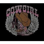 Cowgirl Boots with Wing iron on hot fix rhinestone Heat Transfer Design Applique Patch