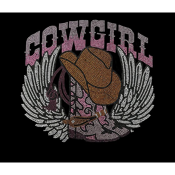 Cowgirl Boots with Wing iron on hot fix rhinestone Heat Transfer Design Applique Patch