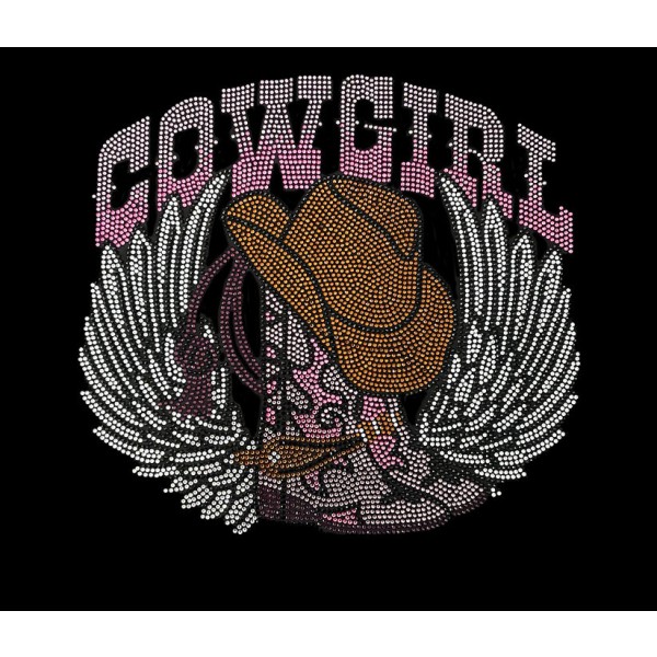 Cowgirl Boots with Wing iron on hot fix rhinestone Heat Transfer Design Applique Patch