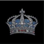Blue Royal Crown Iron On Rhinestone Hot Fix Crystal Bling Applique Design