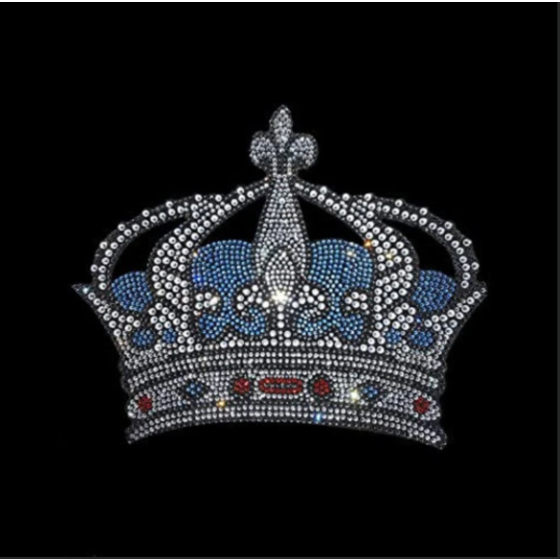 Blue Royal Crown Iron On Rhinestone Hot Fix Crystal Bling Applique Design