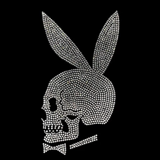 Bunny Skull Iron On Rhinestone Bling Design