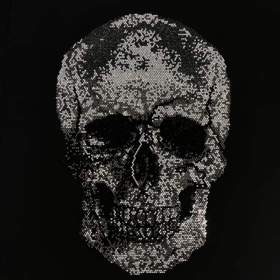Black Skull Iron On Rhinestone Heat Transfer Bling Applique Design