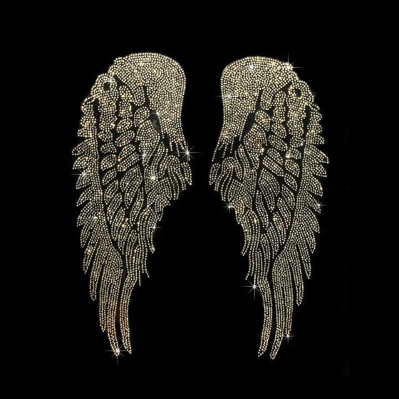 Clear Crystal Angel Wings Iron On Rhinestone Bling Design