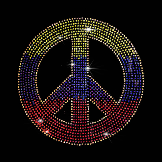 Colorful Peace Sign Rhinestone Iron On Heat Transfer Bling Design