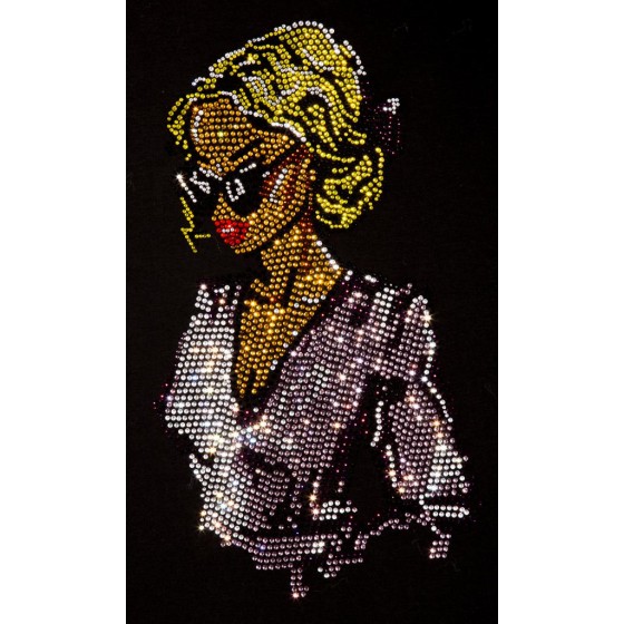 Blonde Girl Iron On Rhinestone Heat Transfer Bling Design