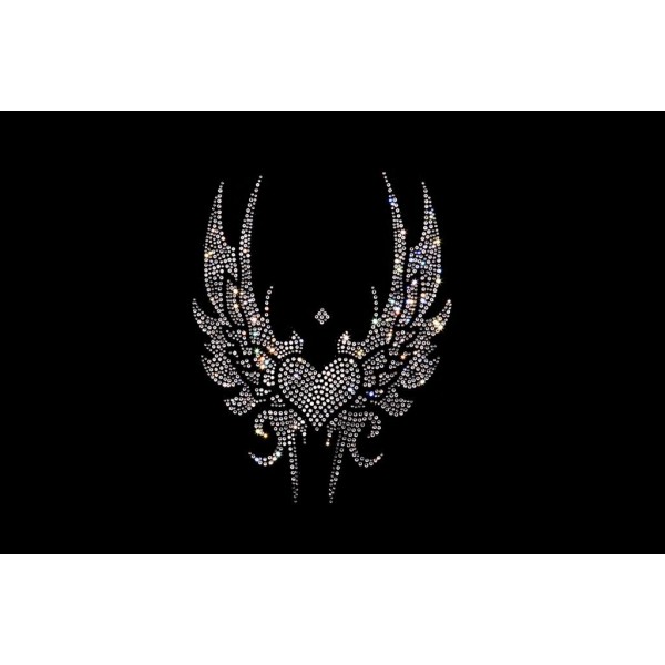 Black Tribal Angel Wings Iron On Rhinestone Bling Transfer Design