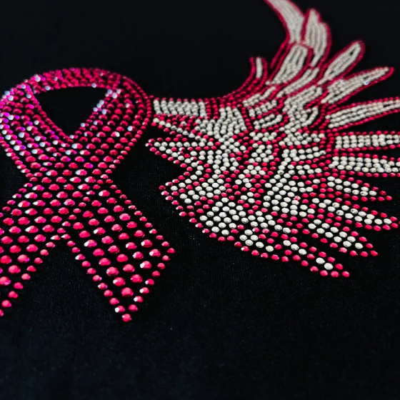 Breast Cancer Pink Ribbon Iron On Heat Transfer Hot Fix Bling Applique Patch
