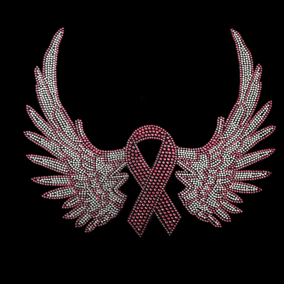 Breast Cancer Pink Ribbon Iron On Heat Transfer Hot Fix Bling Applique Patch