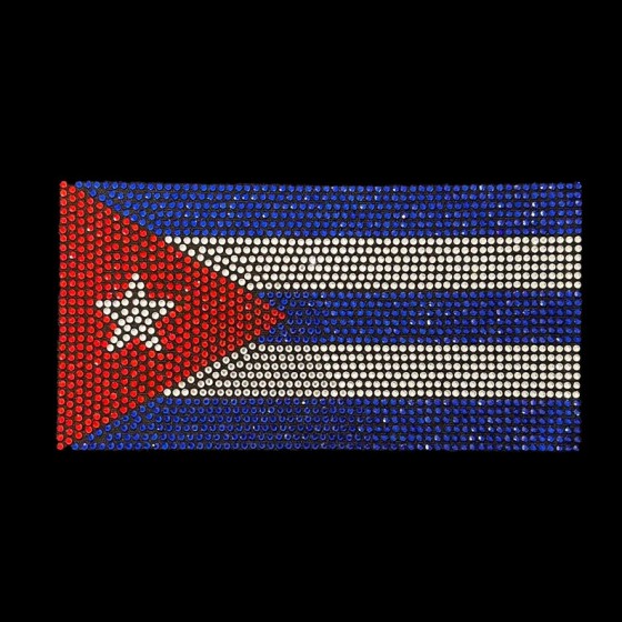 Cuban Flag Iron On Patch Hot Fix Rhinestone Heat Transfer Bling
