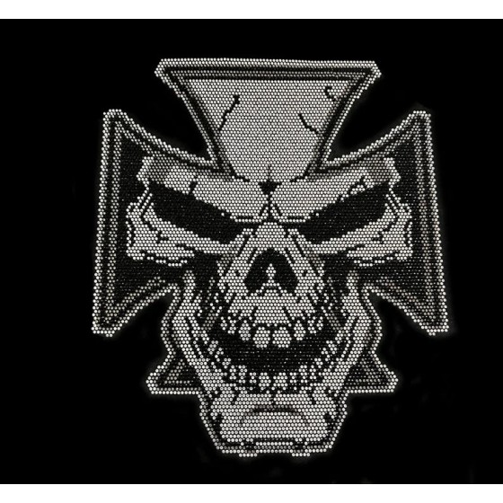 Chopper Skull Iron On Hot Fix Rhinestone Biker Sugar Skull Heat Transfer Bling