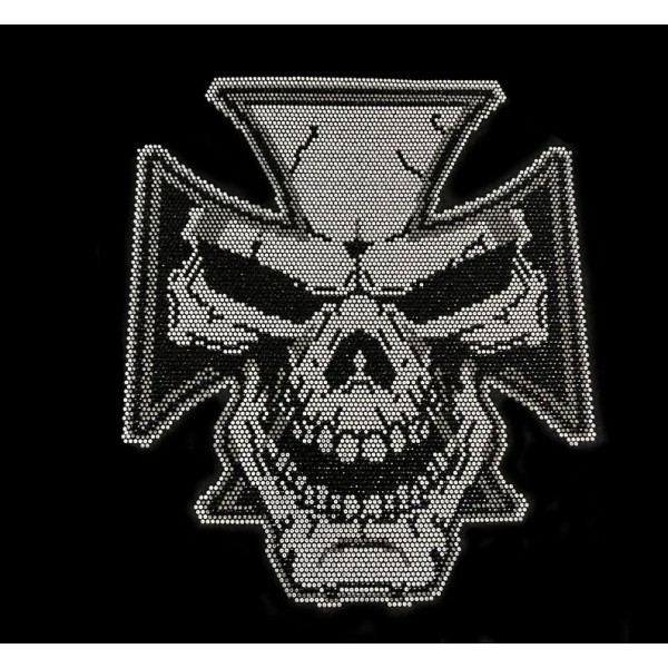 Chopper Skull Iron On Hot Fix Rhinestone Biker Sugar Skull Heat Transfer Bling