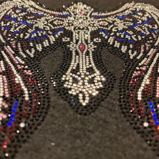 Cross with Angel Wings Iron On Heat Transfer Rhinestone Bling Patch Design