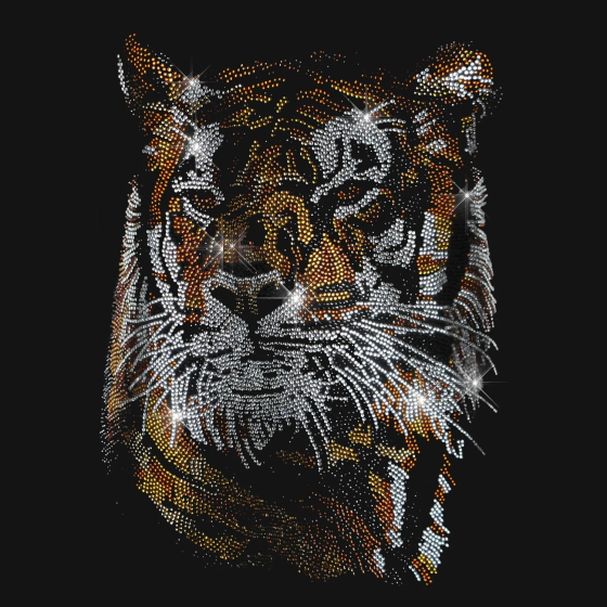 Big Tiger Iron On Heat Transfer Rhinestone Bling Applique Design