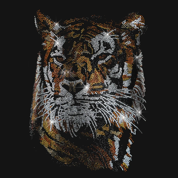 Big Tiger Iron On Heat Transfer Rhinestone Bling Applique Design