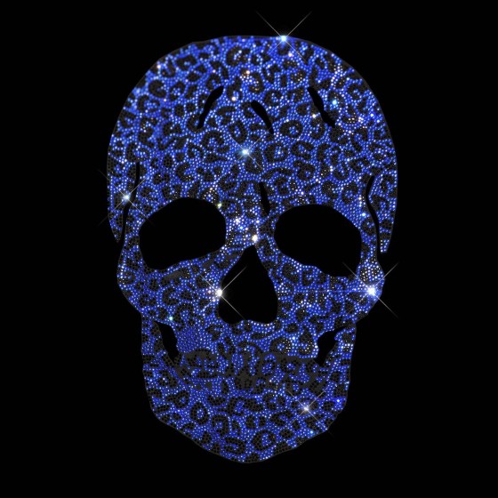 Blue Leopard Skull Rhinestone Iron On Heat Transfer Bling Design