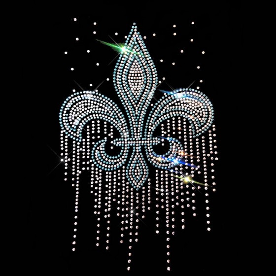 Blue Fleur De Lis Rhinestone Iron On Hot Fix Heat Transfer Bling