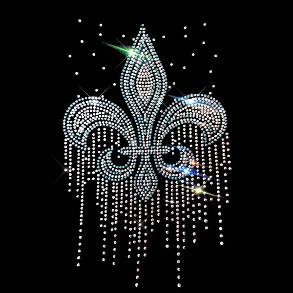 Blue Fleur De Lis Rhinestone Iron On Hot Fix Heat Transfer Bling
