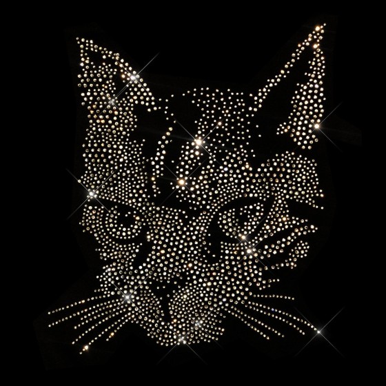 Crystal Cat Rhinestone Iron On Heat Transfer Bling Design