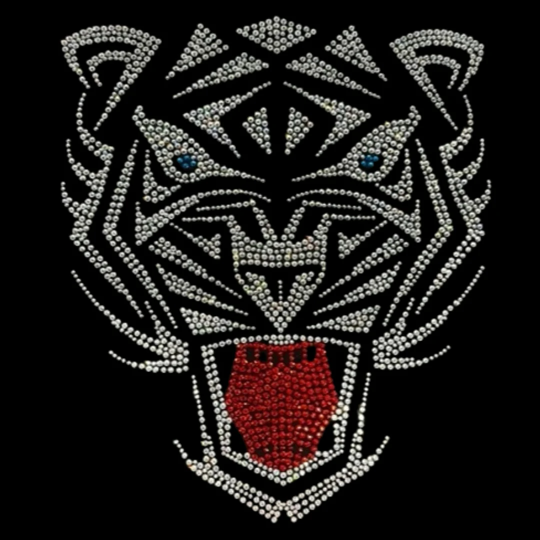 Tiger rhinestone iron-on heat transfer example